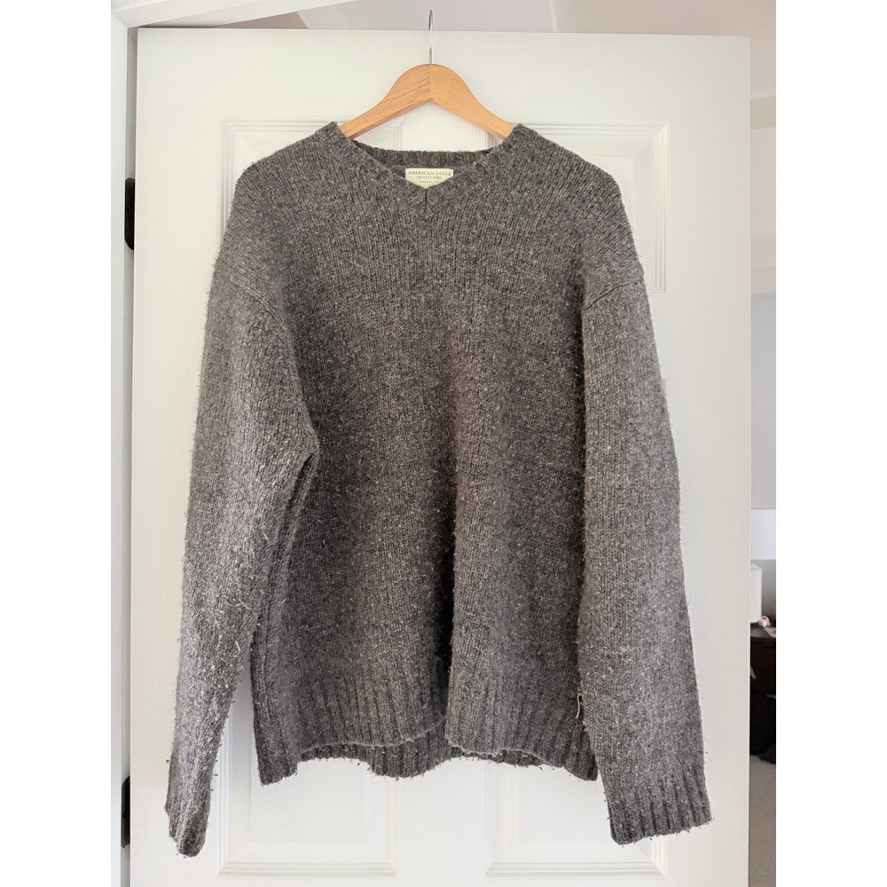 90s American Eagle Wool Blend Gray Crewneck Sweater Retro Cozy Winter